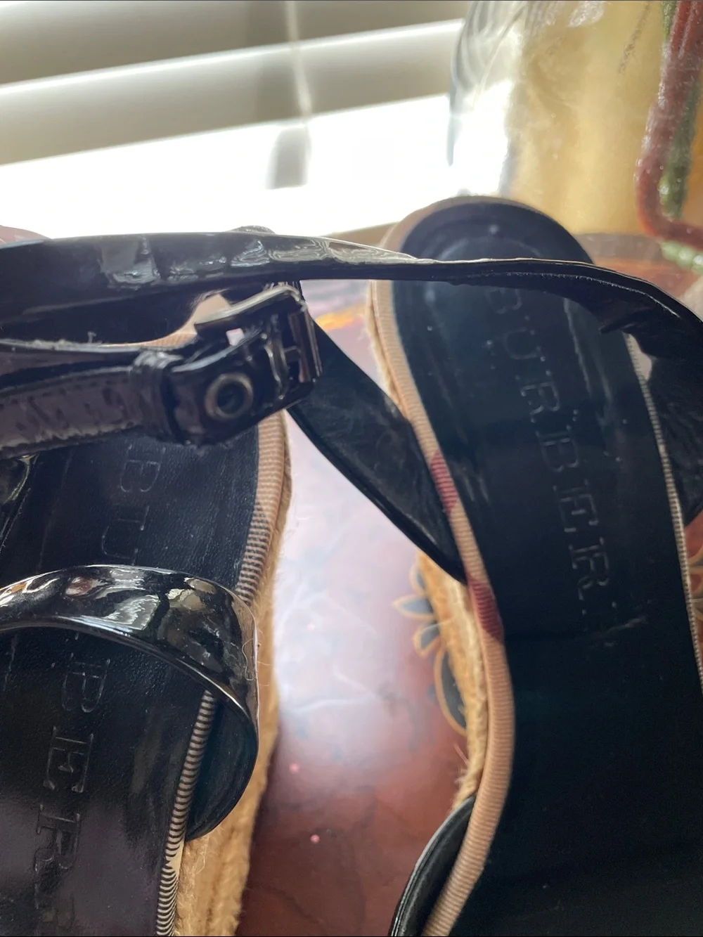 Burberry Beige & Black Check Espadrille Wedge Sandals